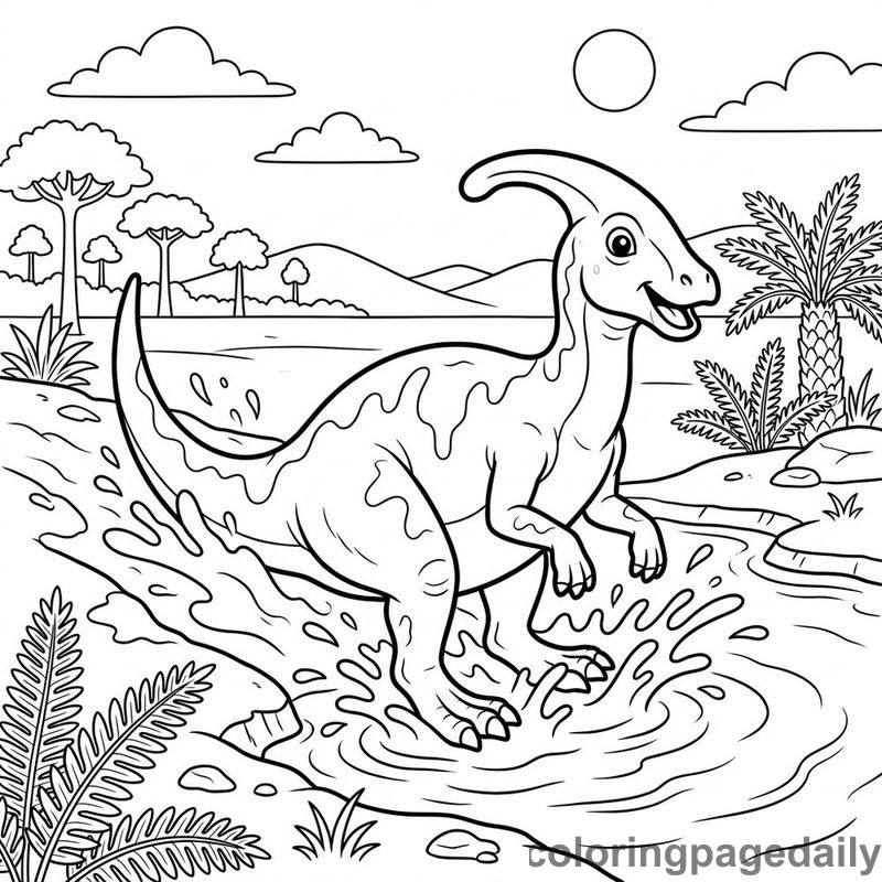 Parasaurolophus Mud Slide - Colored reference example