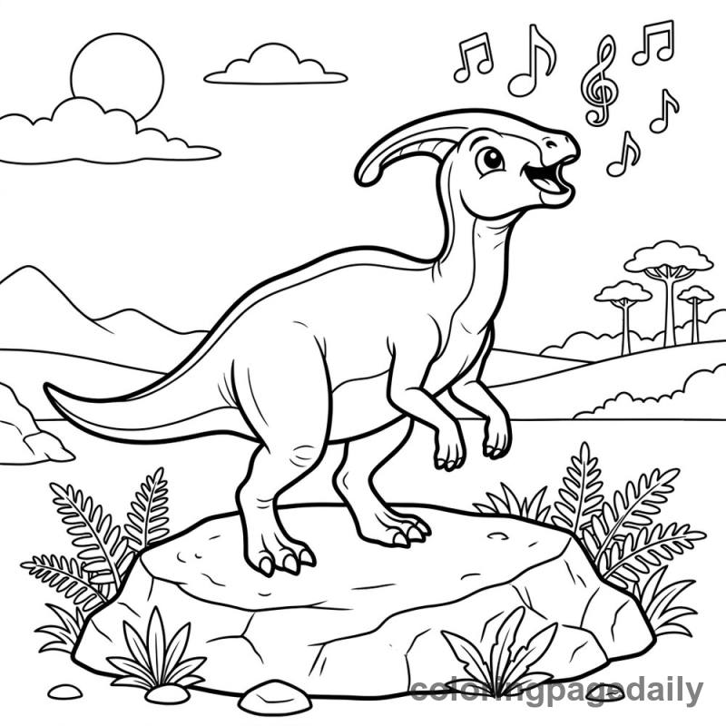 Parasaurolophus Singing Song - Daily printable coloring page in Dinosaur category