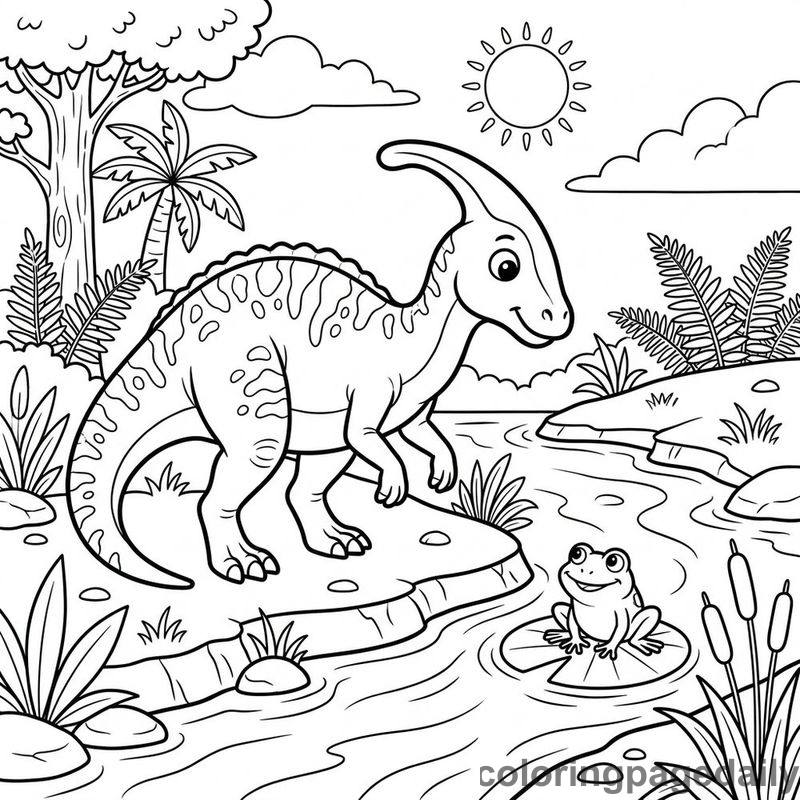 Parasaurolophus Watching A Frog - Colored reference example