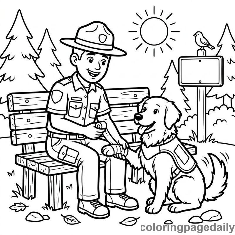 Park Ranger Bandaging Dog - Colored reference example