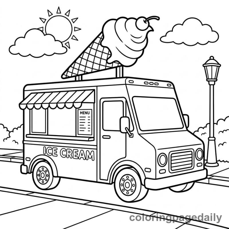 Parked Ice Cream Truck - Daily printable coloring page in Vehicle category
