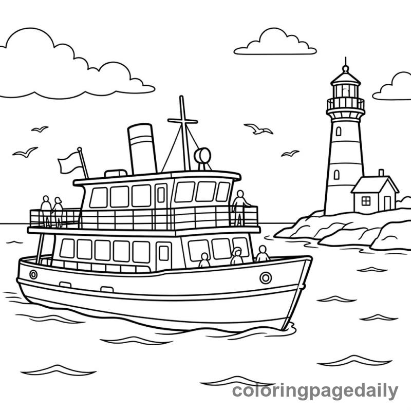Passenger Ferry Boat Cruising - Daily printable coloring page in Vehicle category