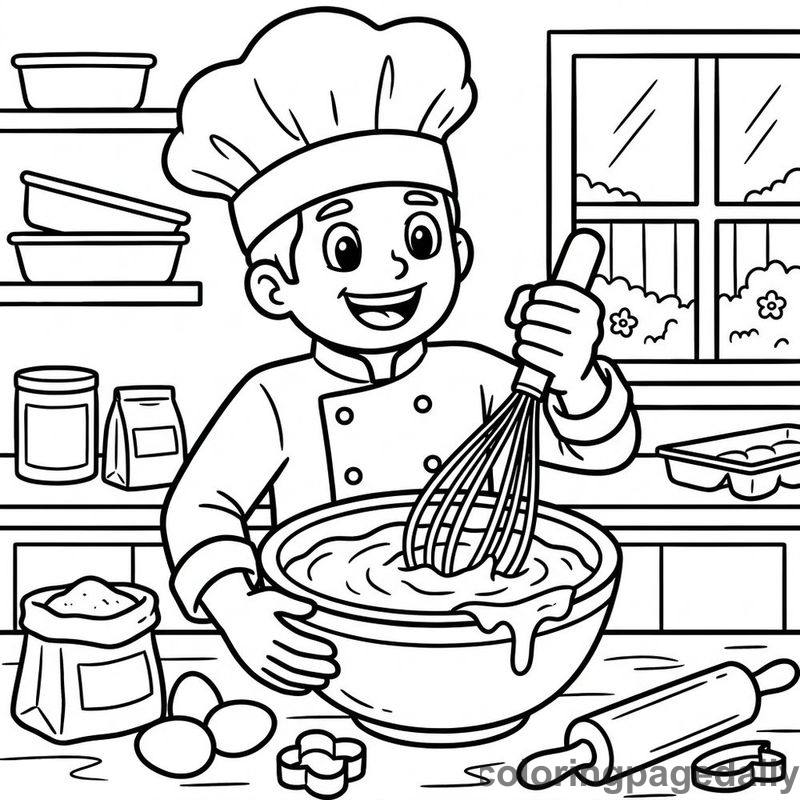 Pastry Chef Whisking Batter - Colored reference example