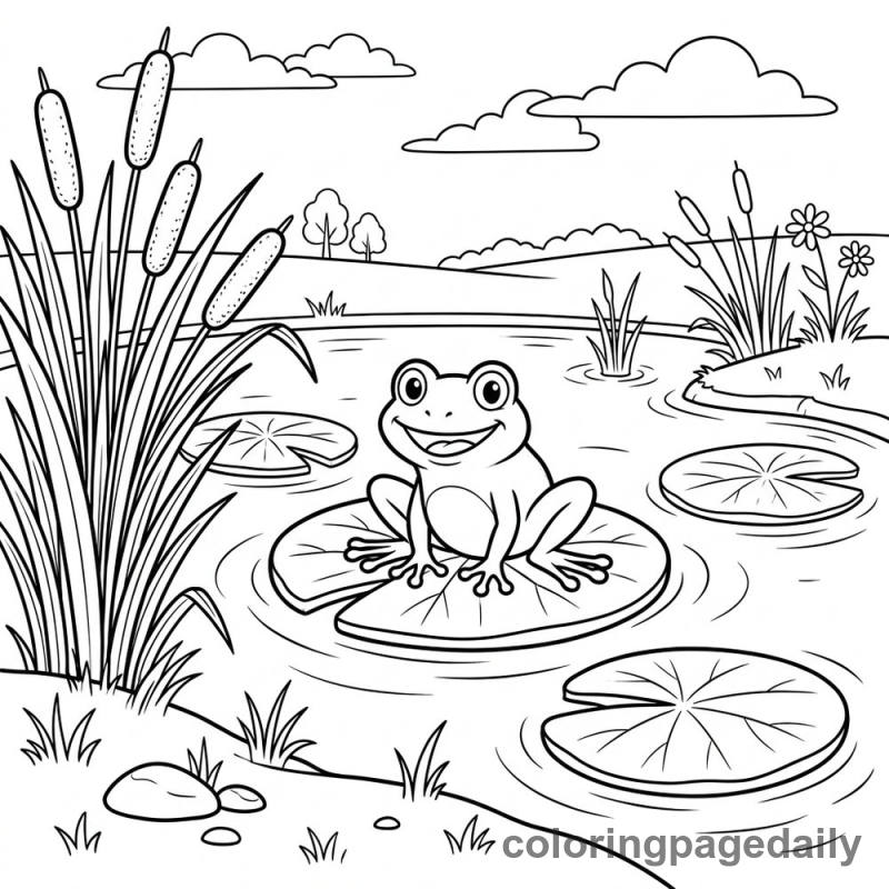 Finnegan’s Peaceful Lily Pad Pond - story illustration coloring page