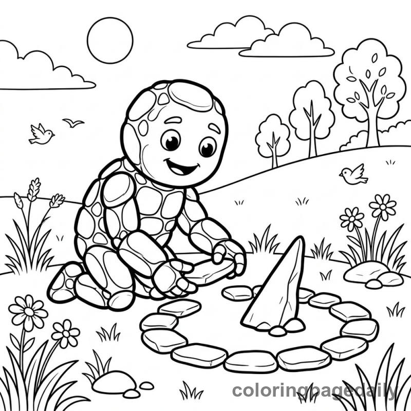 Pebble Golem Building Sundial - Colored reference example