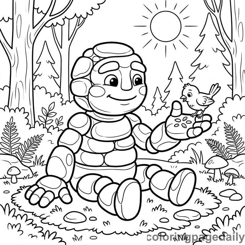 Pebble Golem Feeding Bird - Colored reference example
