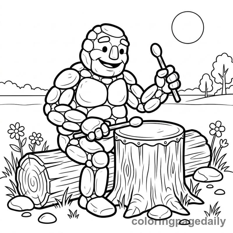 Pebble Golem Playing Drum - Colored reference example