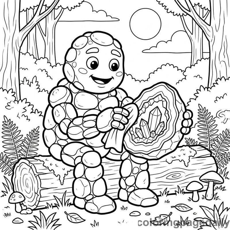 Pebble Golem Polishing Geode - Daily printable coloring page in Mythical Creature category