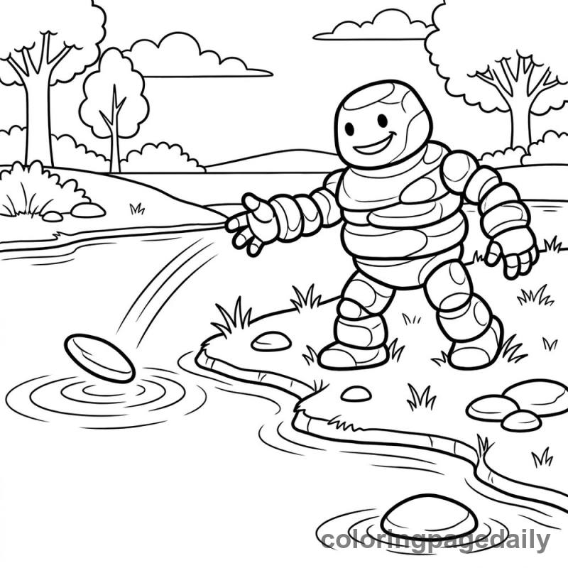 Pebble Golem Skipping Stones - Daily printable coloring page in Mythical Creature category