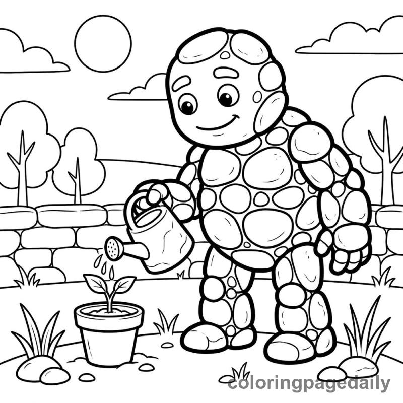 Pebble Golem Tends a Plant - Colored reference example