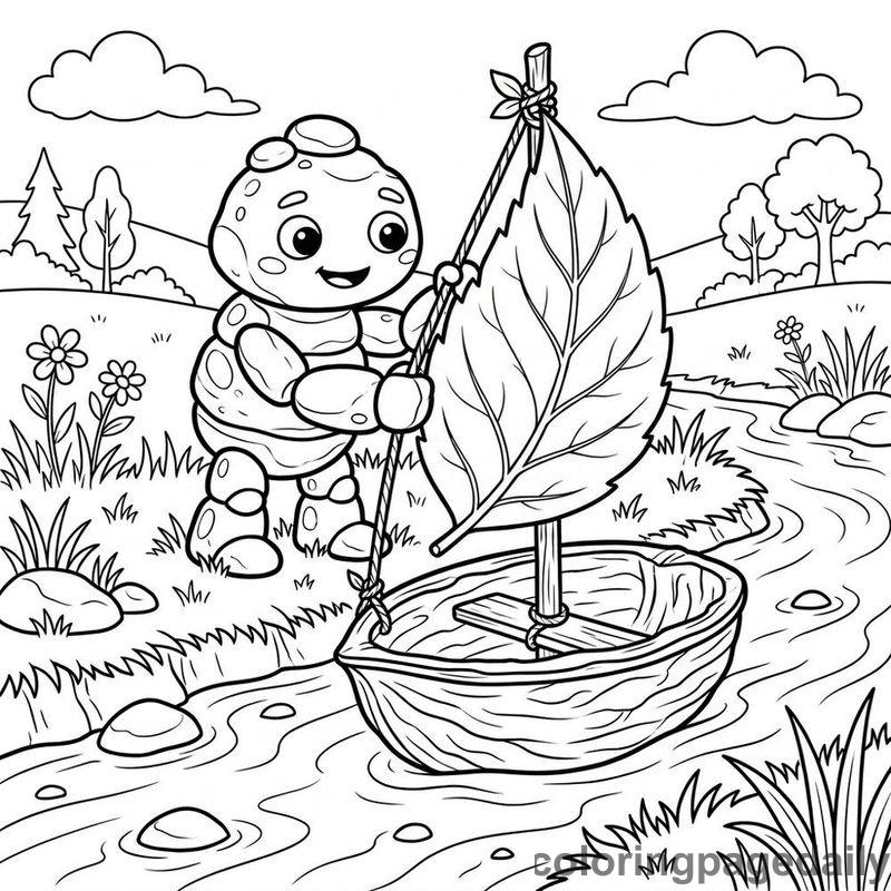 Pebble Golem Walnut Boat - Daily printable coloring page in Mythical Creature category