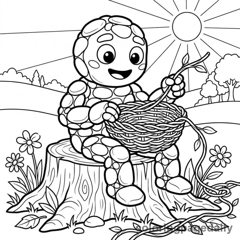 Pebble Golem Weaving Basket - Daily printable coloring page in Mythical Creature category
