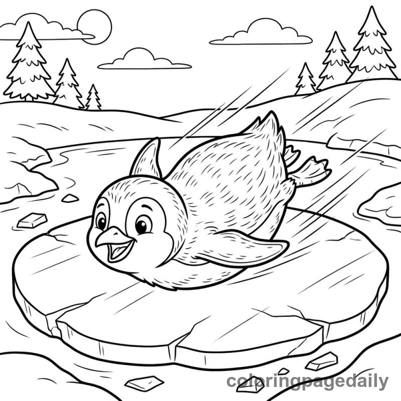 Penguin Belly Slide - Daily printable coloring page in Winter and Snow Season category