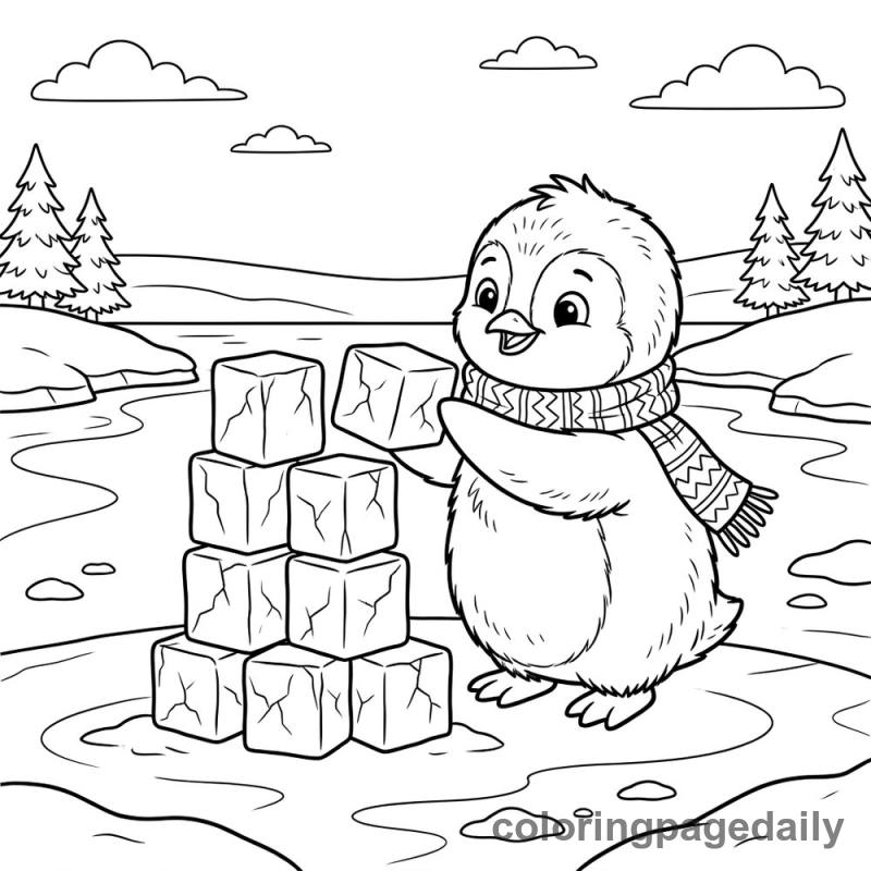 Penguin Building Ice Tower - Colored reference example