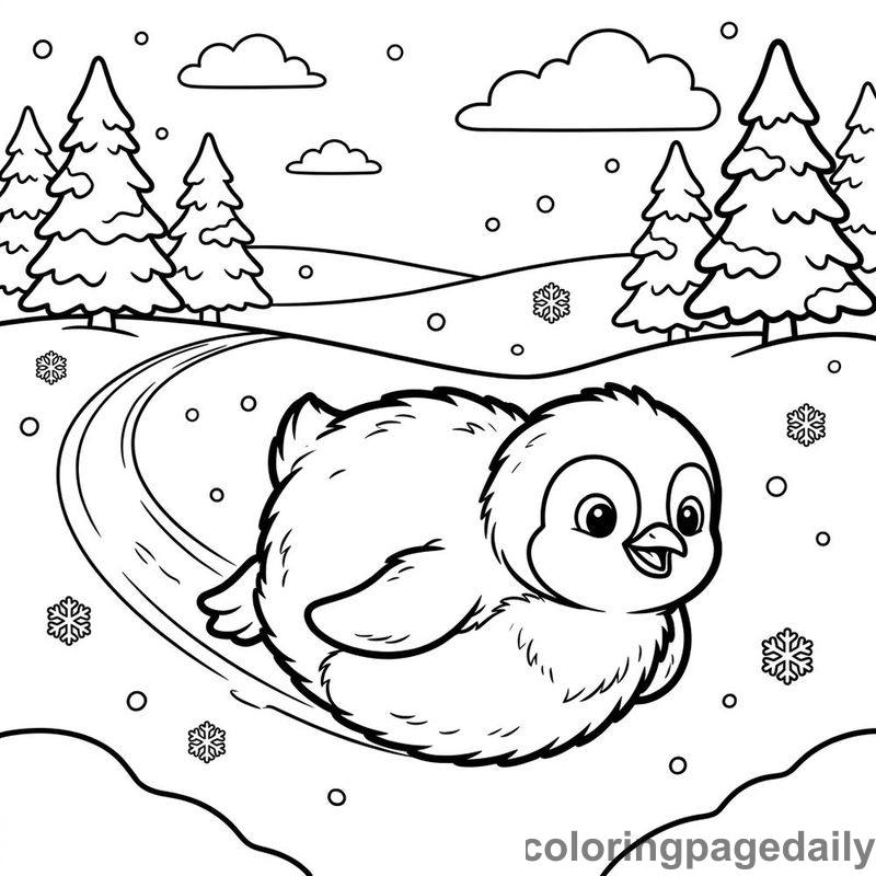 Penguin Chick Belly Sliding - Daily printable coloring page in Winter and Snow Season category