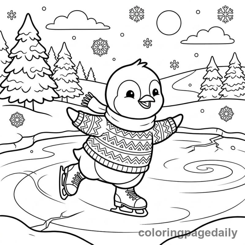 Penguin Chick Ice Skating - Colored reference example