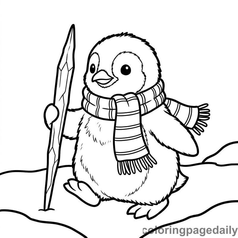 Penguin Chick With Icicle - Daily printable coloring page in Winter and Snow Season category