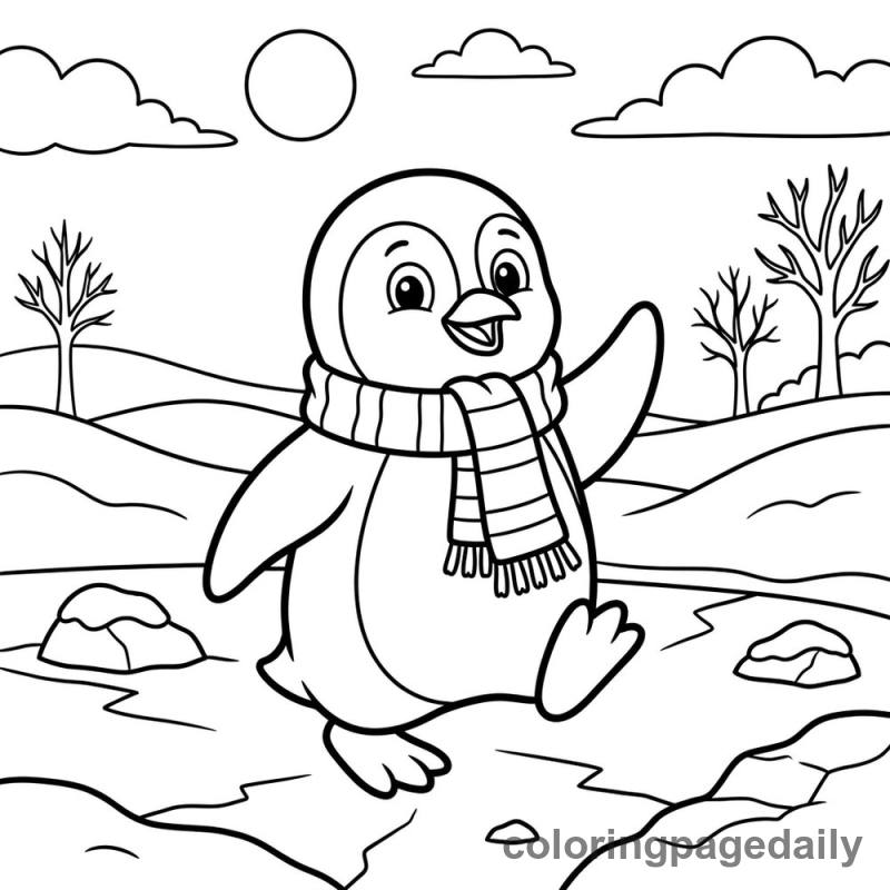 Penguin Marching In Scarf - Colored reference example