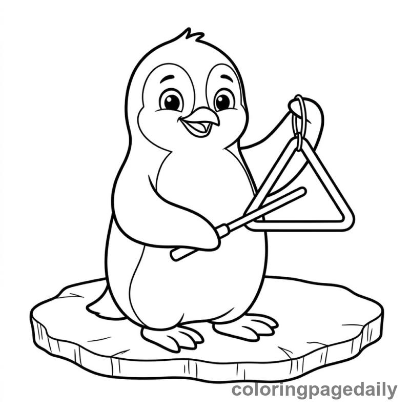 Penguin Playing Triangle - Daily printable coloring page in Winter and Snow Season category