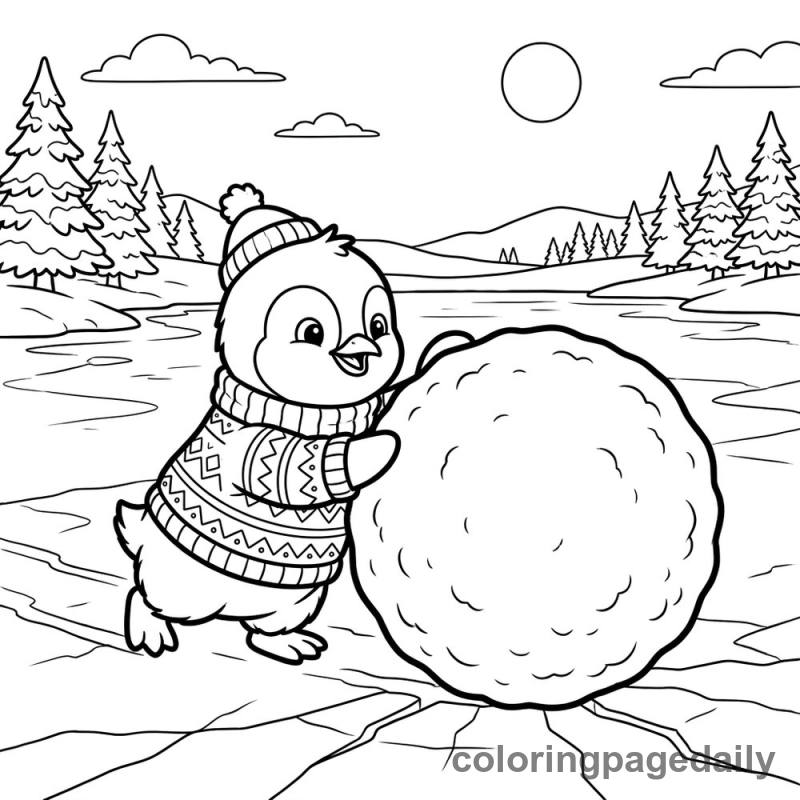Penguin Rolling Giant Snowball - Colored reference example