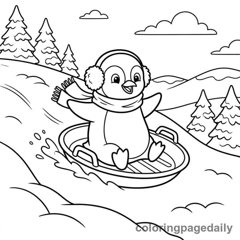 Penguin Saucer Sledding - Colored reference example