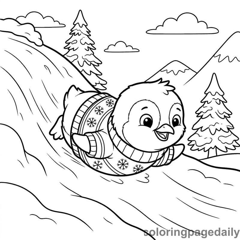Penguin Sliding Down Snow Ramp - Colored reference example