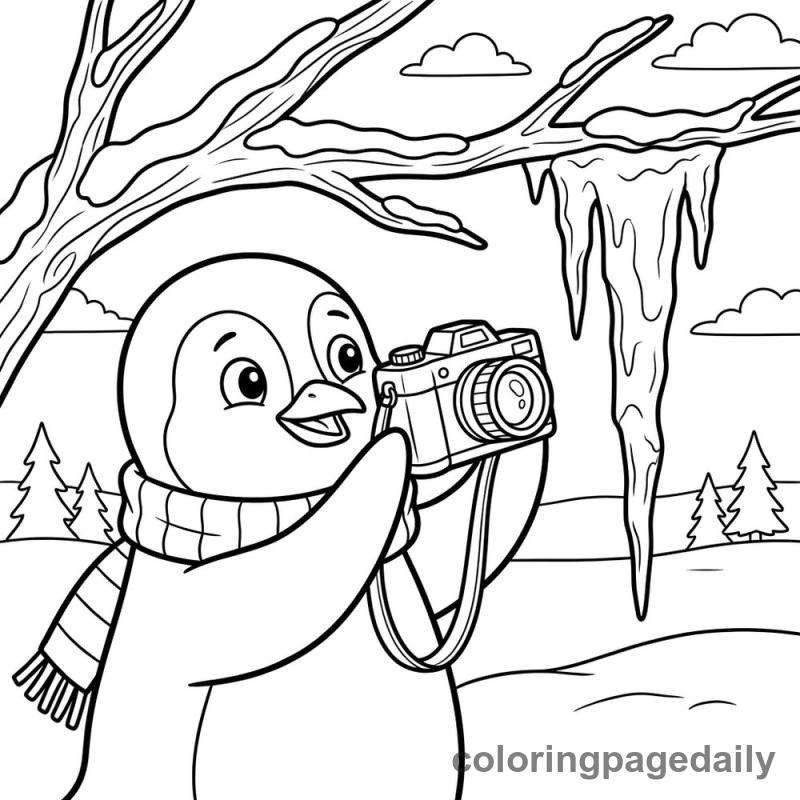 Penguin Taking Photos - Daily printable coloring page in Winter and Snow Season category