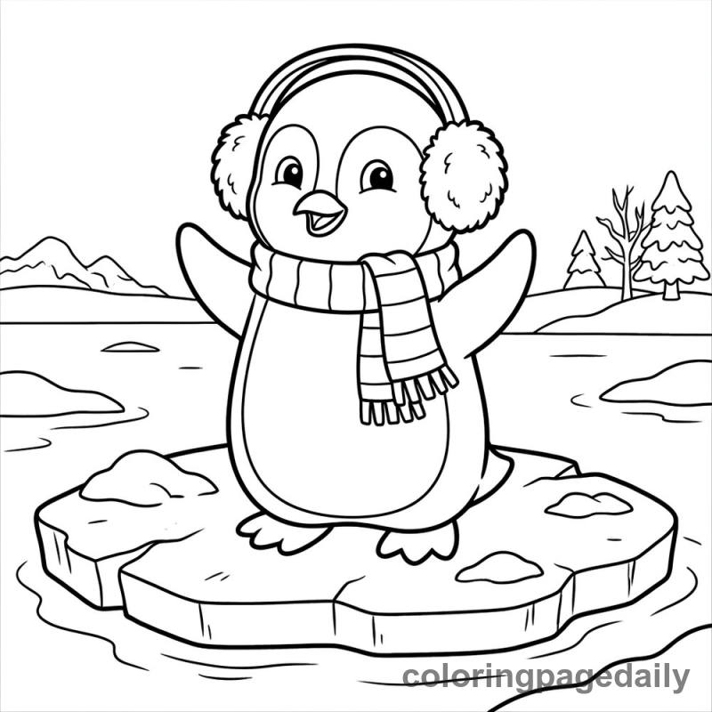 Penguin Wearing Earmuffs - Daily printable coloring page in Winter and Snow Season category