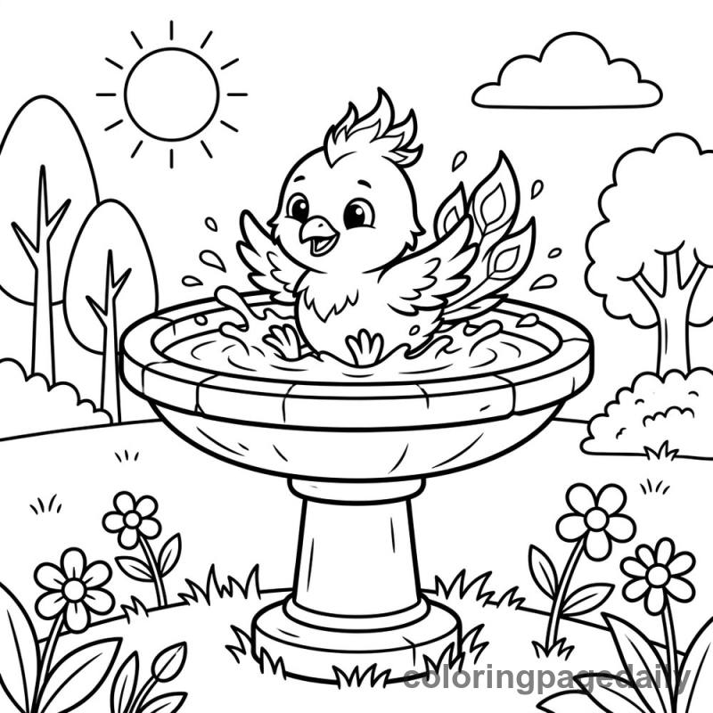 Phoenix Chick Birdbath Fun - Colored reference example