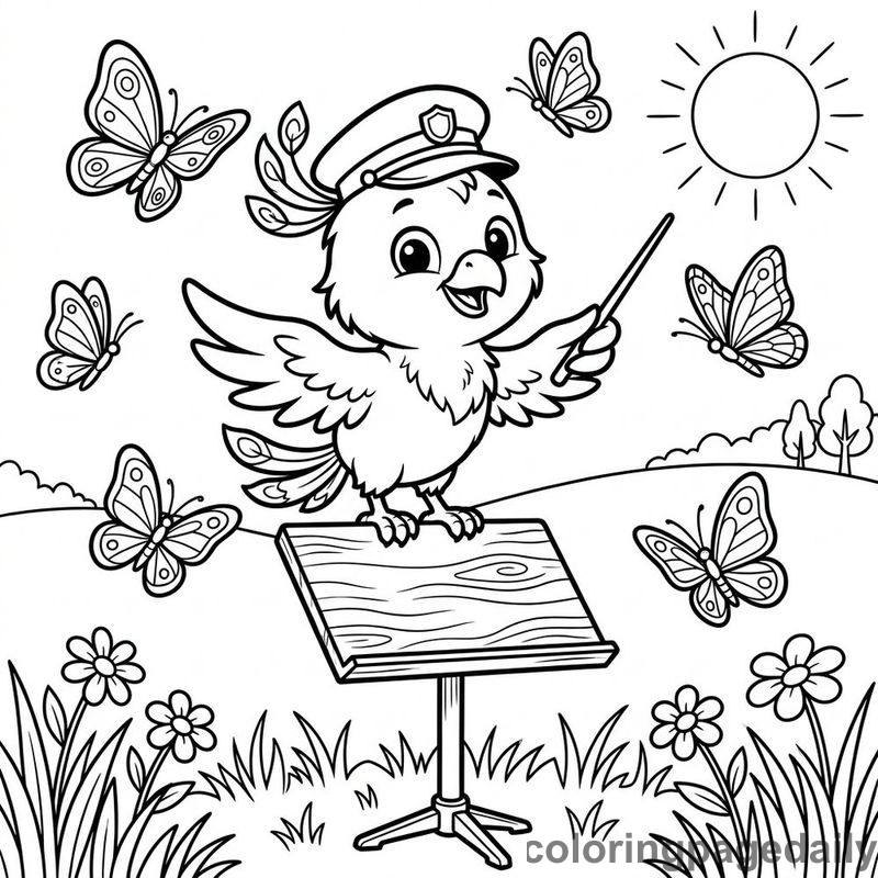Phoenix Chick Conducting Butterflies - Colored reference example