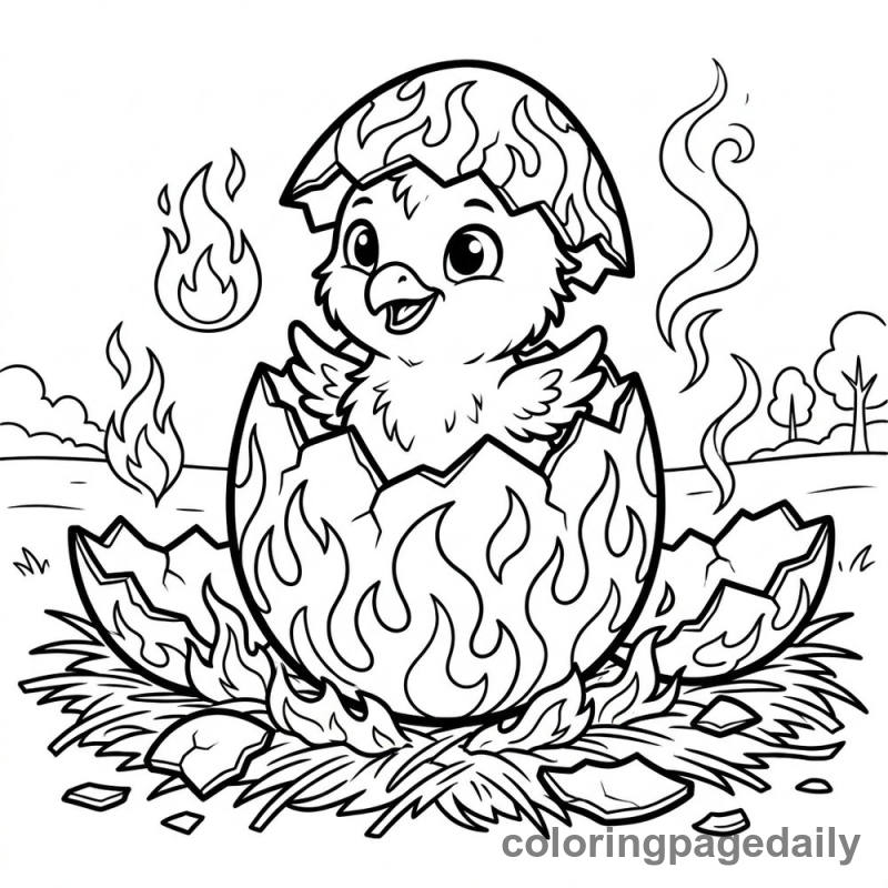 Phoenix Chick Hatches from Egg - Colored reference example