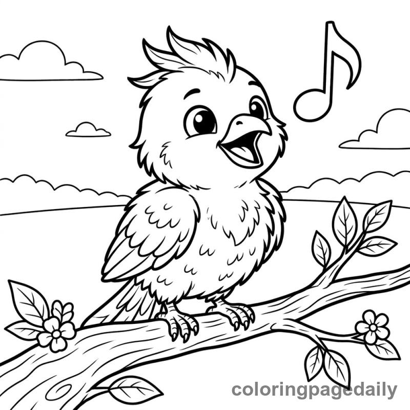 Phoenix Chick Sings a Song - Daily printable coloring page in Mythical Creature category