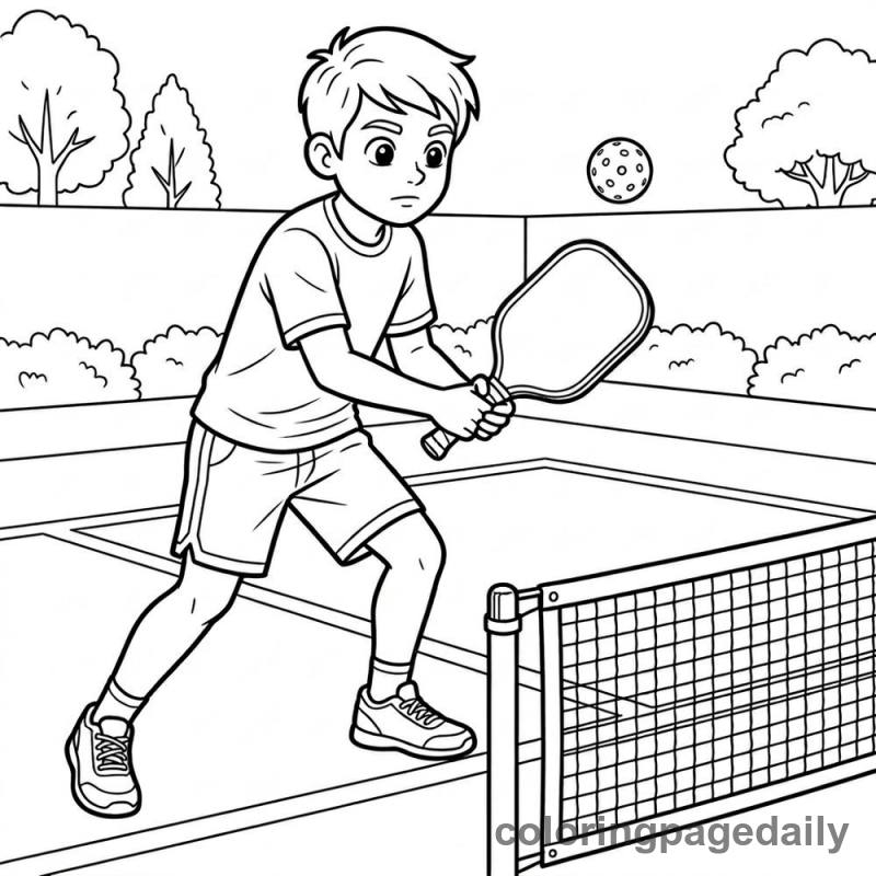 Pickleball Player Ready - Daily printable coloring page in Sports category