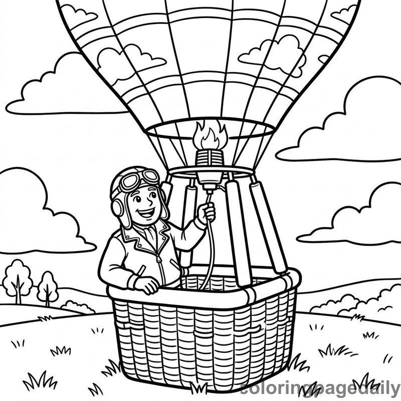 Pilot Flying Hot Air Balloon - Colored reference example