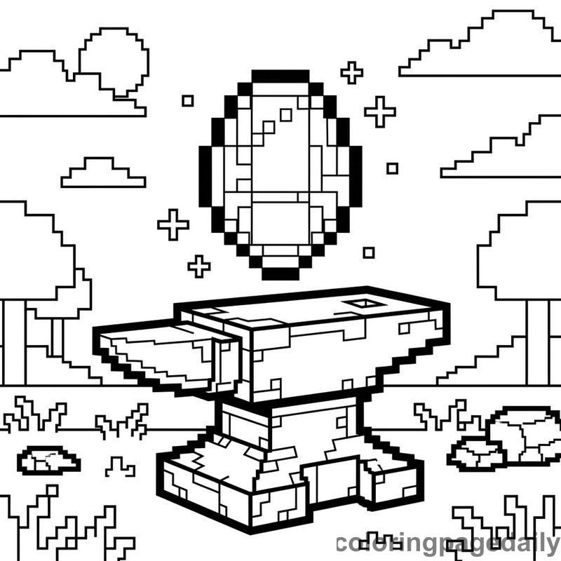 Pixelated Gemstone Over Anvil - Colored reference example