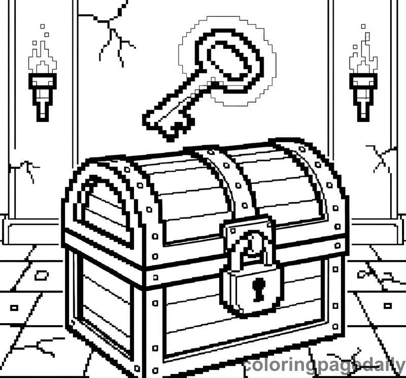 Pixelated Key And Treasure Chest - Colored reference example
