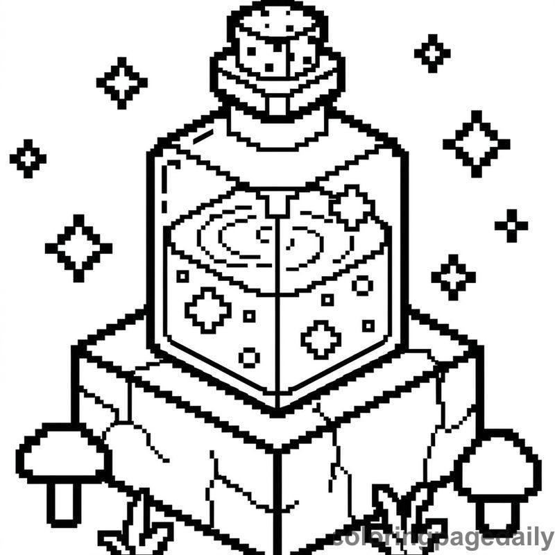 Pixelated Magic Potion Bottle - Daily printable coloring page in Video Games and Pixel Art category
