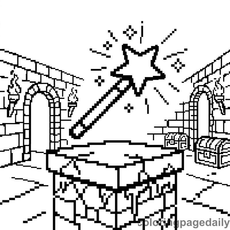 Pixelated Magic Star Wand - Daily printable coloring page in Video Games and Pixel Art category