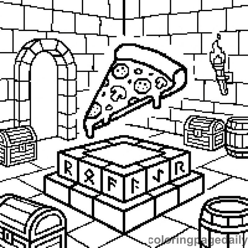 Pixelated Retro Pizza Slice - Daily printable coloring page in Video Games and Pixel Art category