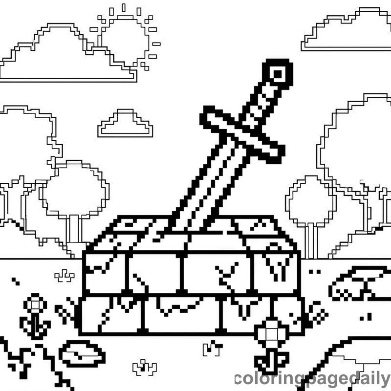 Pixelated Sword In Stone - Colored reference example