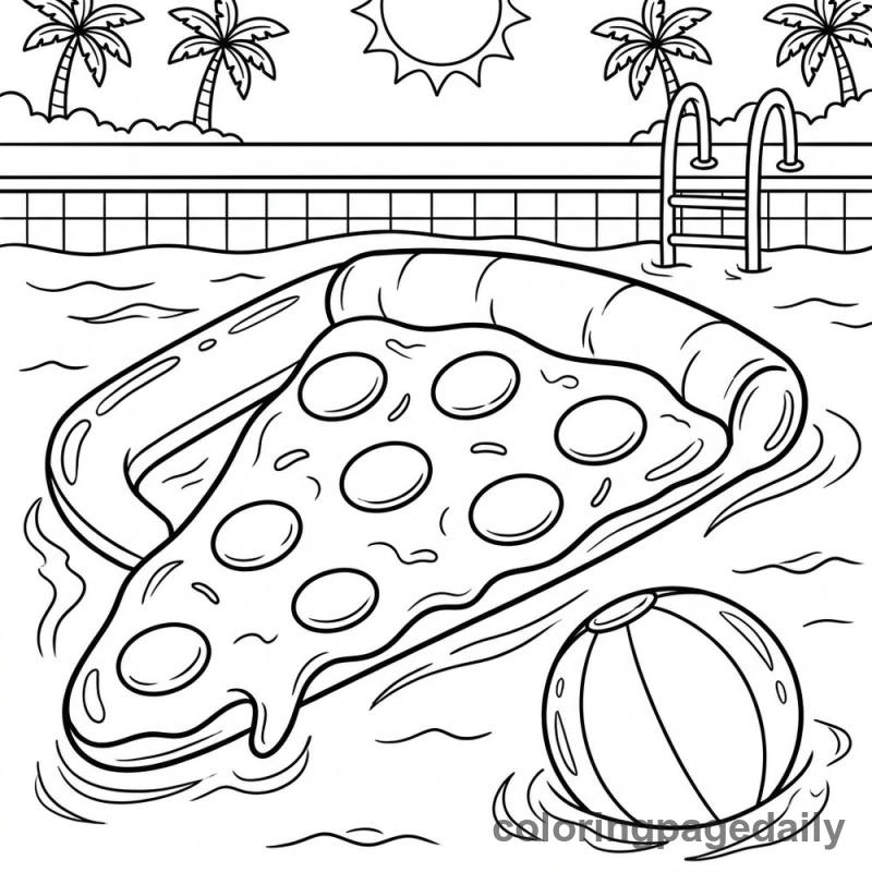 Pizza Slice Pool Float - Daily printable coloring page in Summer Vacation category