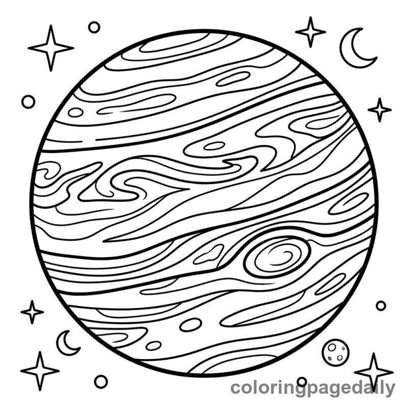 Planet Jupiter in Space - Daily printable coloring page in Space category