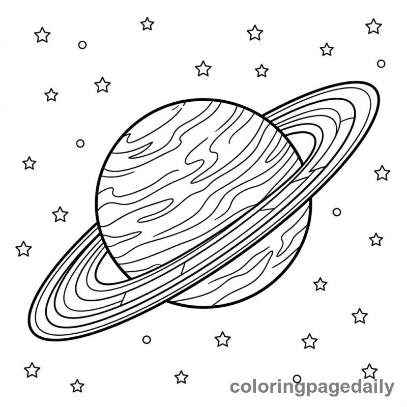 Planet Saturn and its Rings - Daily printable coloring page in Space category