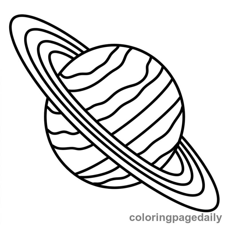 Planet Saturn In Space - Daily printable coloring page in Space category