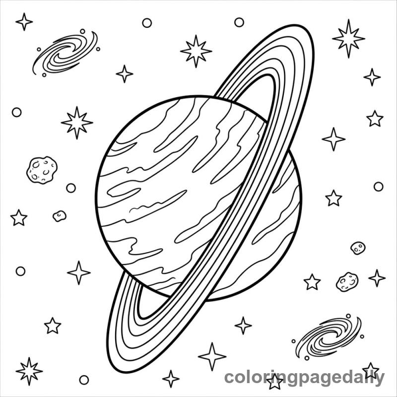 Planet Uranus in Space - Daily printable coloring page in Space category