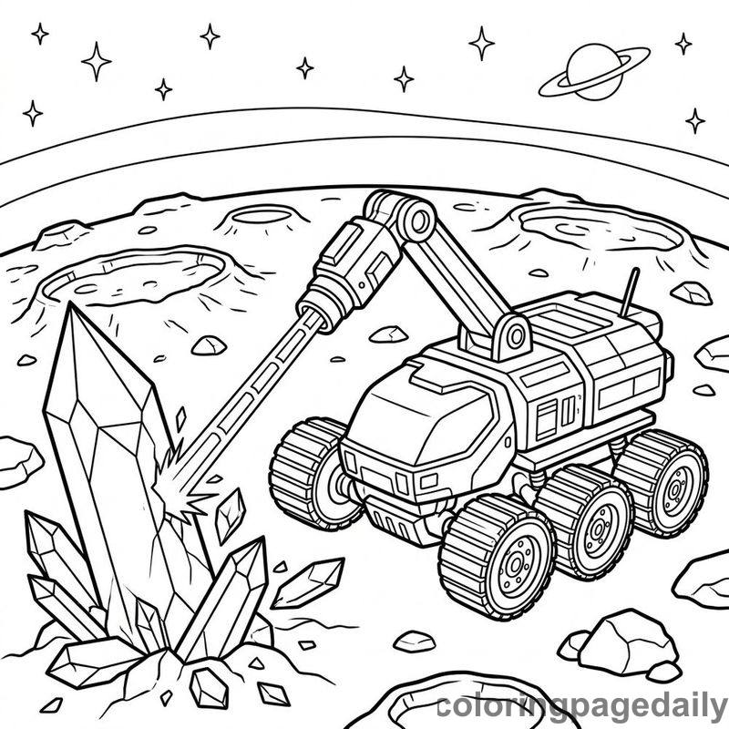 Planetary Laser Mining Drill - Daily printable coloring page in Space category