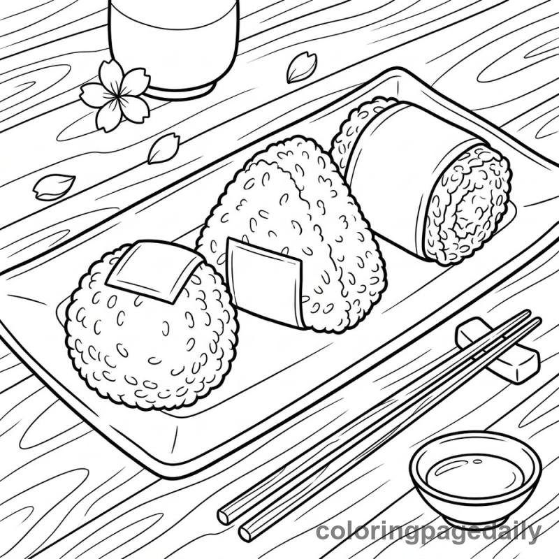 A Plate of Japanese Onigiri - Colored reference example