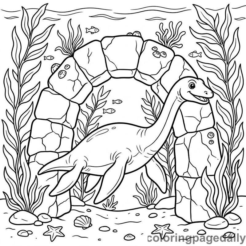 Plesiosaur Swimming Through Rock Arch - Colored reference example