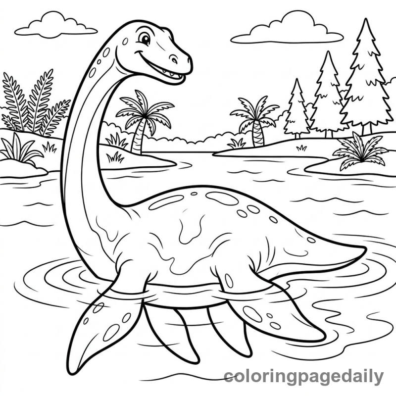 Plesiosaurus Swimming Gracefully - Colored reference example