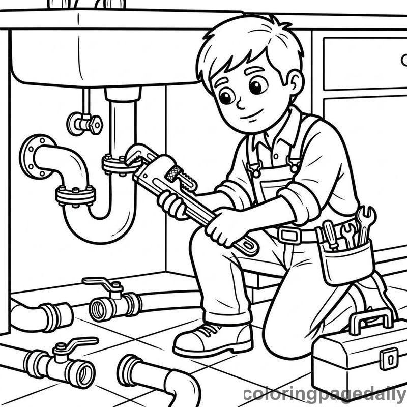 Plumber Fixing The Pipes - Colored reference example